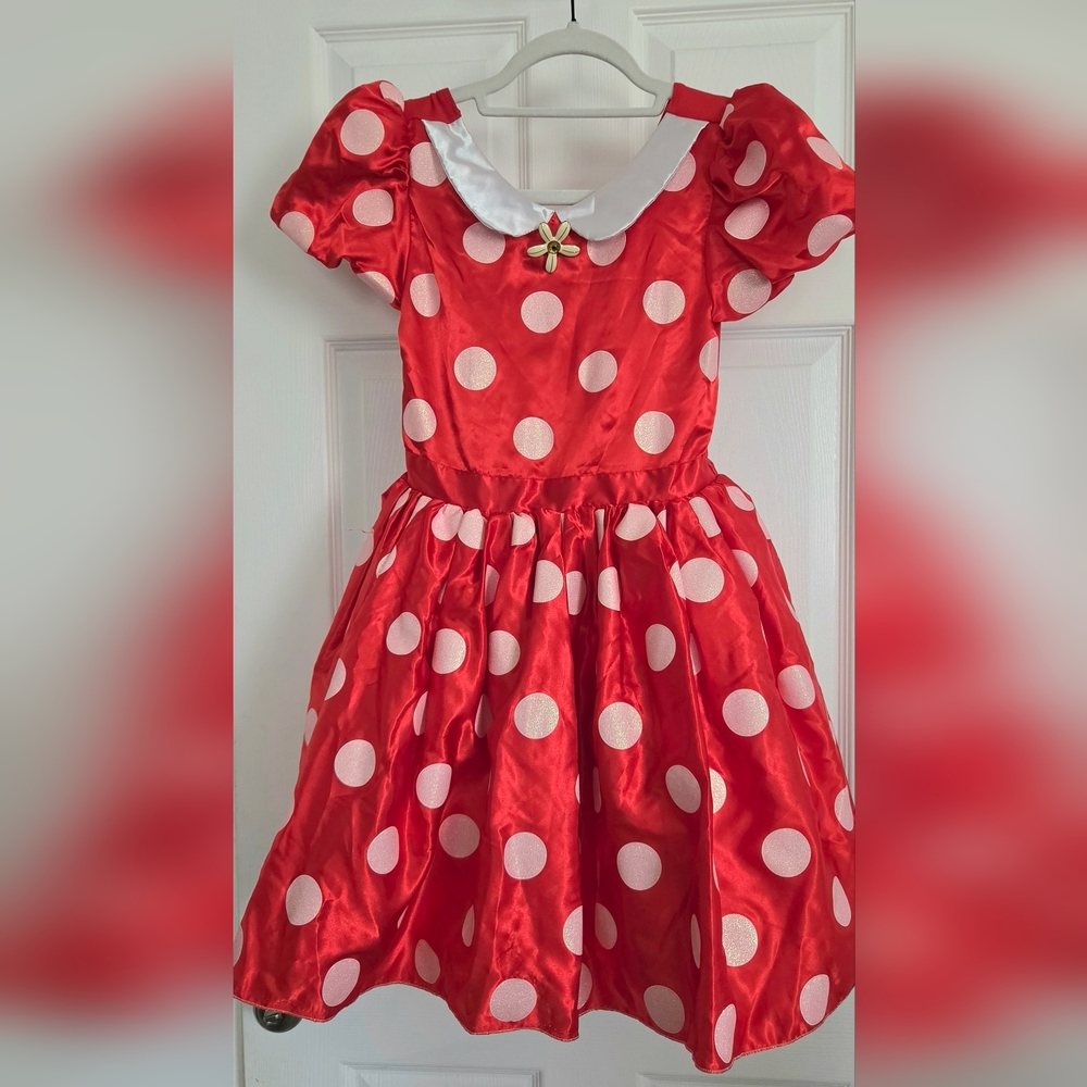 Disney Minnie mouse Red and White Polka Dot Dress with Satin Bow Detail